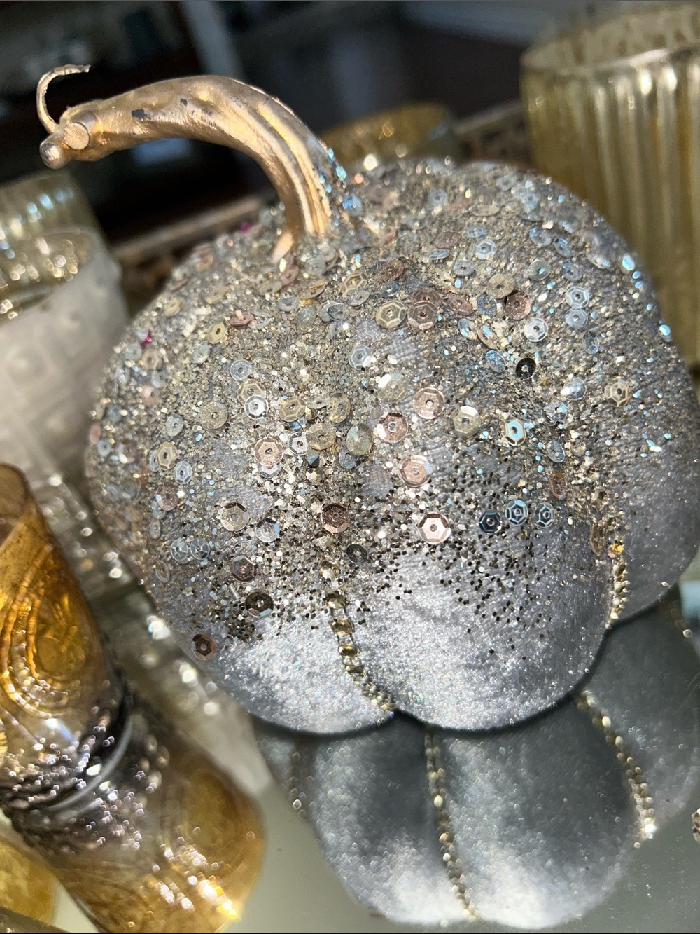 Shabby Chic Cottage Sparkling Glam Gray Velvet Pumpkin